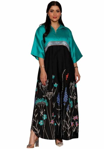 Women Dubai Arabian Spring Summer Print Contrast Color Robe