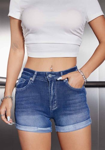 Women Washed Embroidered Stretch Denim Shorts