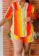 Women Casual Holidays Striped Shirt Shorts Two-piece Set
