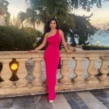 Women Summer Solid Sleeveless One Shoulder Corrugated Maxi Dress
