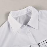 Women Fall Beaded Turndown Collar Long Sleeve Shirt