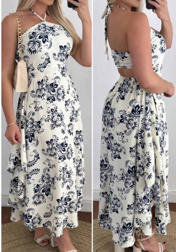 Women Holidays Printed Halter Neck Strapless Dress