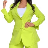 Women Elegant Solid Slit Sleeve Turndown Collar Blazer and Straight Pants Two-piece Set