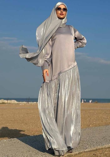 Women Dubai Long Sleeve Top Patchwork Maxi Dress