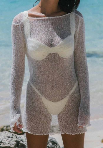 Women Summer Backless Beach Holidays Long Sleeve Hollow Dress