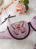 Women Sexy Exquisite Butterfly Embroidery Mesh Temptation Contrast Color Sexy Lingerie Two-piece Set