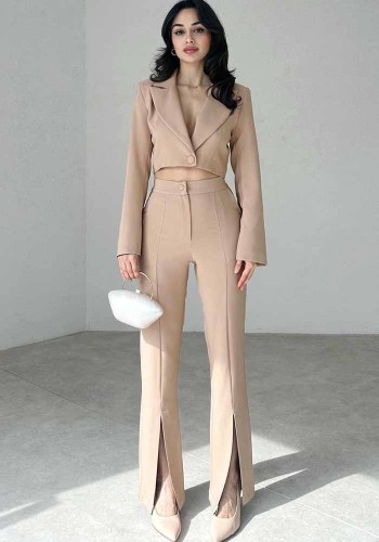 Autumn Chic Fashion Slim Short Blazer Slit High Waist Pants Women's Two Piece Suit