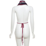 Summer Women Sexy Backless Strappy Tassel Printed Scarf Top