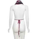 Summer Women Sexy Backless Strappy Tassel Printed Scarf Top