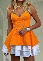 Summer Solid Color Strap Sleeveless Slim A-Line Dress