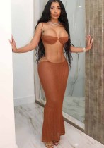 Summer Sexy See-Through Lace-Up Bra Low Waist Slim Skirt Two Piece Set