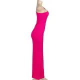 Women Summer Solid Sleeveless One Shoulder Corrugated Maxi Dress