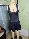 Women Summer Casual Distressed Printed Suspender Dress