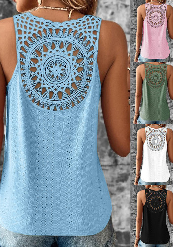 Women Summer Back Hollow Lace Lace Solid V-neck Tank Top