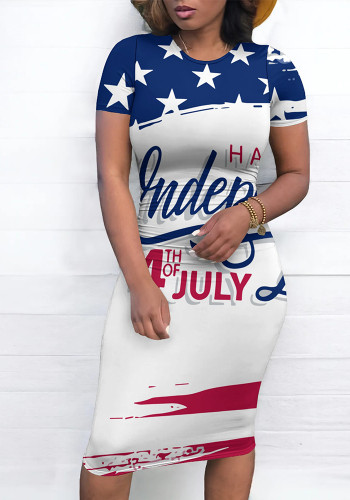 Summer Women Women Short-Sleeved American Flag Print Dress