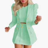 Women Printed Elegant Career Blazer and Print Skirt Two-Piece Set