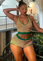 Women Summer Striped Top and Shorts Two-Piece Set