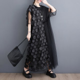 Summer Plus Size Women Polka Dot Mesh Patchwork Irregular Maxi Dress