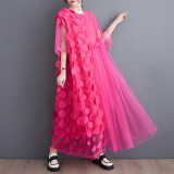 Summer Plus Size Women Polka Dot Mesh Patchwork Irregular Maxi Dress