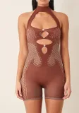 Women Solid Halter Neck Sleeveless Backless Casual Sexy Hollow Knitting Romper