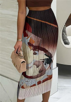 Women Casual Print Pleated Skirt