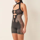 Women Solid Halter Neck Sleeveless Backless Casual Sexy Hollow Knitting Romper