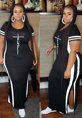 Plus Size Women Short Sleeve Round Neck Print Dresses