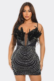 Sexy Beaded Feather Pearl Strap Bodycon Dress