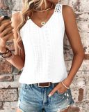 Women Summer Back Hollow Lace Lace Solid V-neck Tank Top