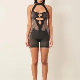Women Solid Halter Neck Sleeveless Backless Casual Sexy Hollow Knitting Romper