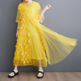 Summer Plus Size Women Polka Dot Mesh Patchwork Irregular Maxi Dress