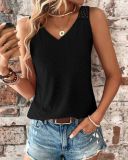Women Summer Back Hollow Lace Lace Solid V-neck Tank Top