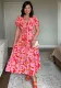 Women V-neck Sexy Hollow Lace Bubble Short Sleeve Lace Print Maxi Dress