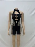 Women Solid Halter Neck Sleeveless Backless Casual Sexy Hollow Knitting Romper