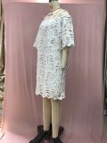 Spring Summer Solid Color Lace Half-Sleeve Off Shoulder Fashion Casual Dress