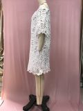 Spring Summer Solid Color Lace Half-Sleeve Off Shoulder Fashion Casual Dress