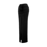 Summer Solid Color Slim Flower Split Long Skirt