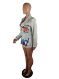 Women Print Turndown Collar Blazer