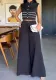 Women's Autumn Fashion Turndown Collar Sleeveless Top Pants Two-Piece Set