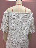 Spring Summer Solid Color Lace Half-Sleeve Off Shoulder Fashion Casual Dress