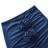 Summer Solid Color Slim Flower Split Long Skirt