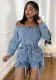 Sexy Off Shoulder Long Sleeve Elastic Waist Women's Pocket Denim Jumpsuit