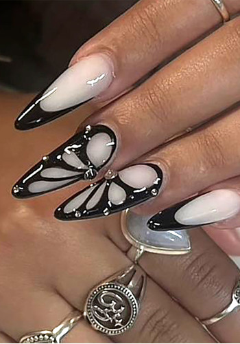Black Sweet CoOL  Butterfly Diamond Nail Fsshion Chic Fashion Wear Nail