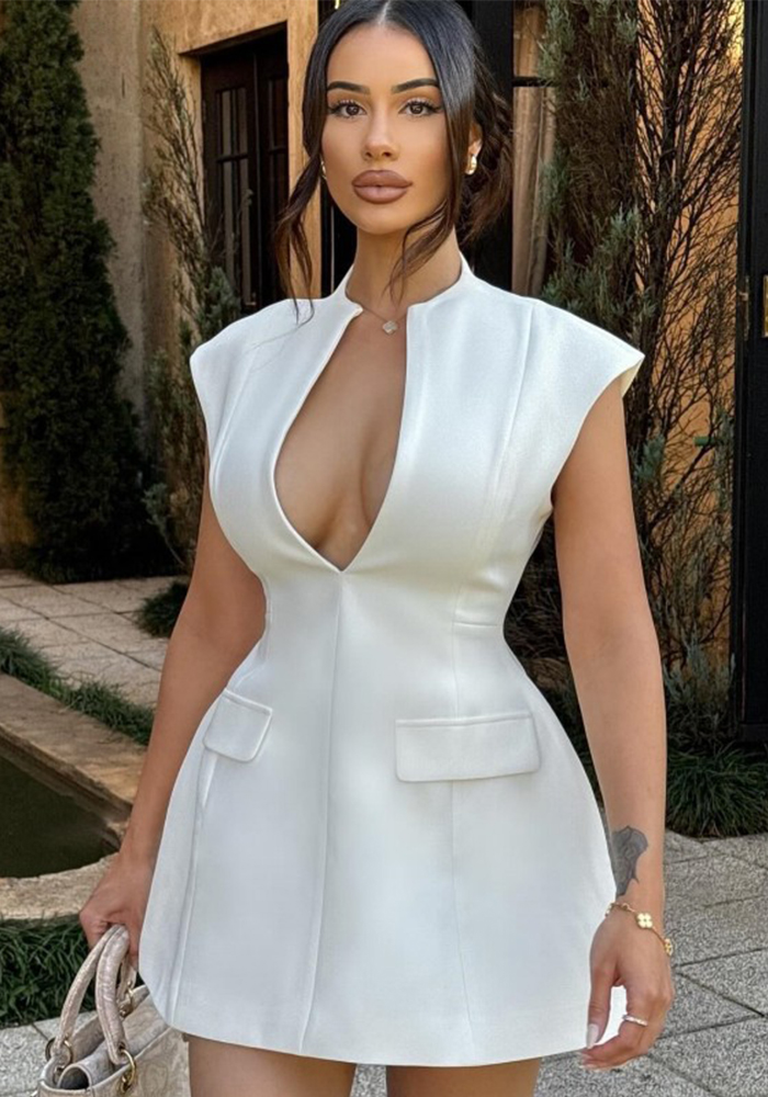 Summer Women Clothing Sexy Deep V Plunge neck High Waist Sheath Solid Color Dress Women main image 0