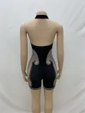 Women Solid Halter Neck Sleeveless Backless Casual Sexy Hollow Knitting Romper