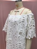 Spring Summer Solid Color Lace Half-Sleeve Off Shoulder Fashion Casual Dress