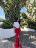 Summer Solid Color Slim Flower Split Long Skirt