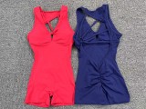 Tight Fitting Quick-Drying Fitness Pleated Yoga Romper Women's Training Dance Sports Yoga Jumpsuit