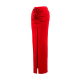 Summer Solid Color Slim Flower Split Long Skirt