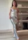 Summer Fashion Metallic Luxury Sexy Backless Slim Women Evening Dress